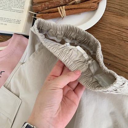 2025 Spring Baby Kids Pants Children's Solid Color Cargo Pants Boys Girls Loose All-match Trousers