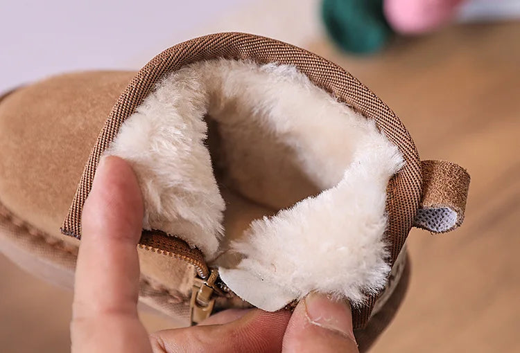 2025 New Winter Baby Snow Boots leather Warm Plush Little Boys Shoes Non-slip Fashion Toddler Girls Boots