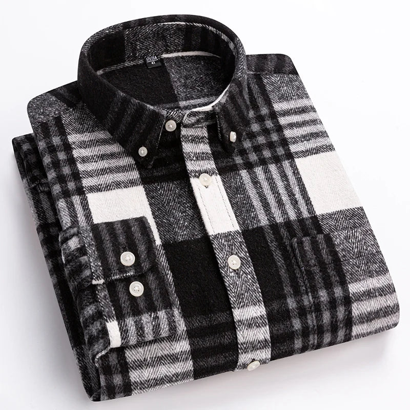 New in shirt plus size 7xl100%cotton long-sleeve shirts for men slim fit casual plain shirt soft kerokan designer plaid clothing