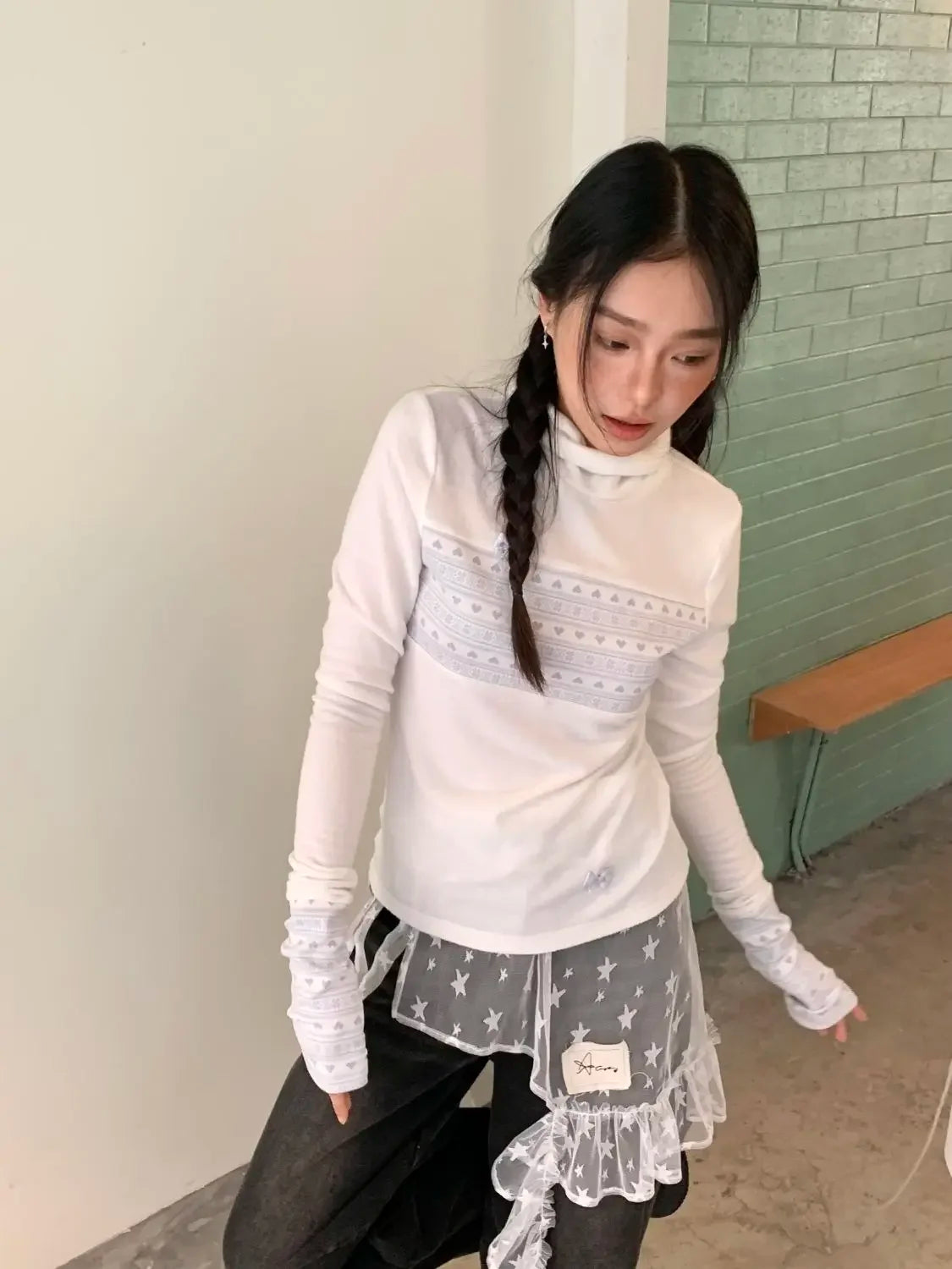 Fashion Star Gauze Sweet Irregular Chic Women Skirts Japanese Y2k Aesthetic Split Skirt Vintage Casual Lace Ruffled Fairy Faldas