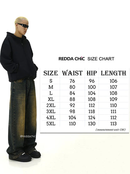REDDACHiC Plus Size Green Wash Baggy Jeans Men Adjust-waist Wide Leg Casual Pants Vintage Y2k Trousers Biker Moto Streetwear