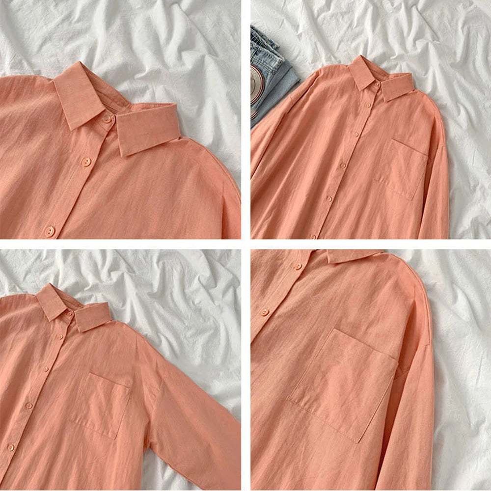 Solid White Shirt Women Casual Turn Down Collar Long Sleeve Pocket Women's Tops And Blouses Spring Office Lady Plus Size Shirts