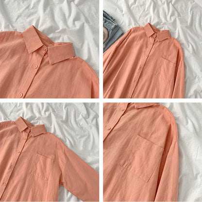 Solid White Shirt Women Casual Turn Down Collar Long Sleeve Pocket Women's Tops And Blouses Spring Office Lady Plus Size Shirts