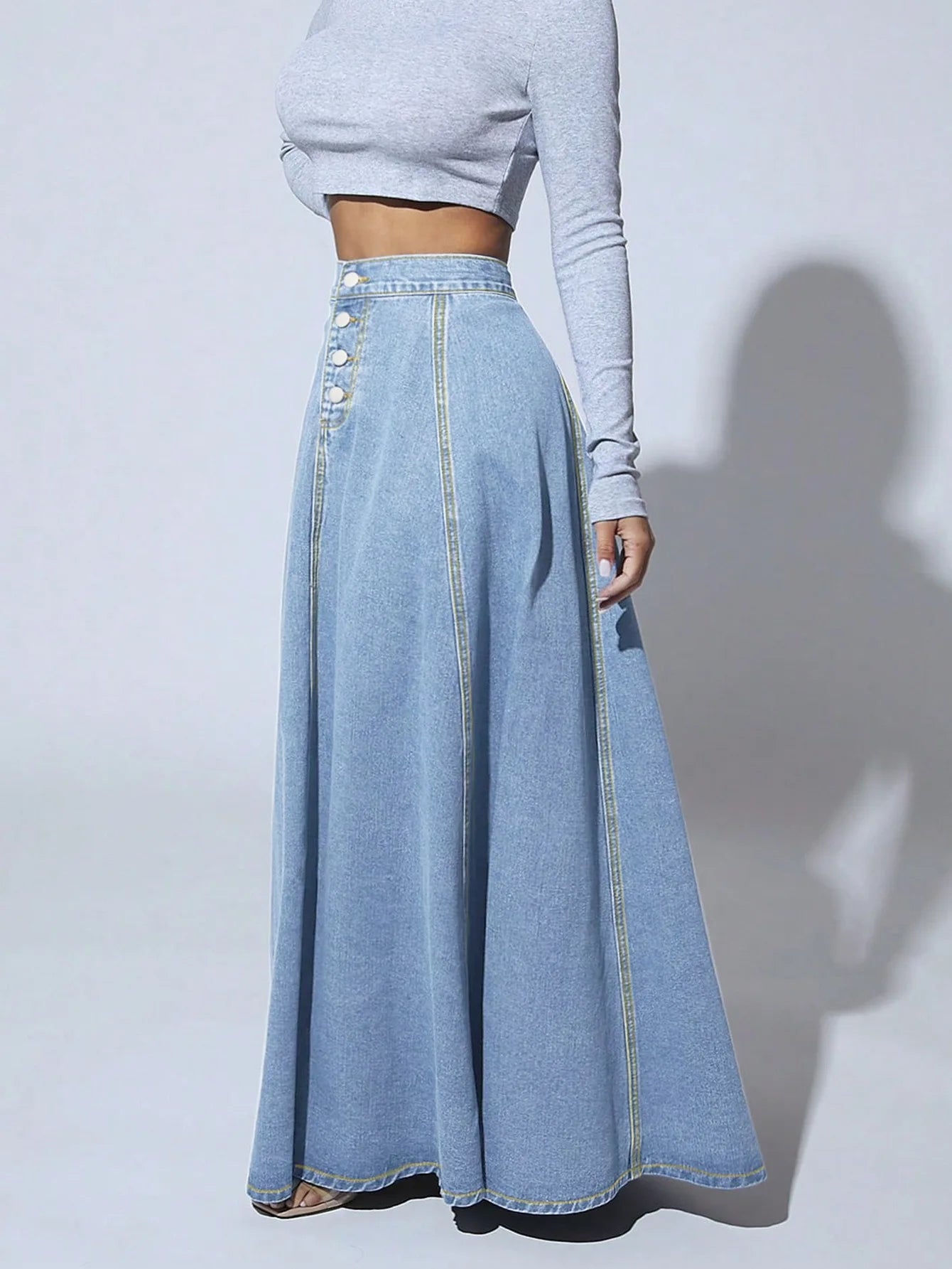 Denim Skirts Women Long Skirt A Line Single Breasted High Waist Jeans Vintage Maxi Simple Casual Elegant Splice Y2k Streetwear