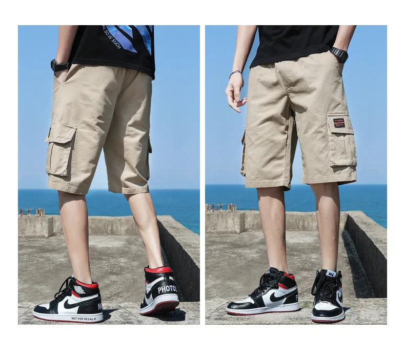 Men Trend Cargo Shorts Men's Letter Print Pocket Shorts Summer New Fashion Casual Straight Shorts Male ropa hombre