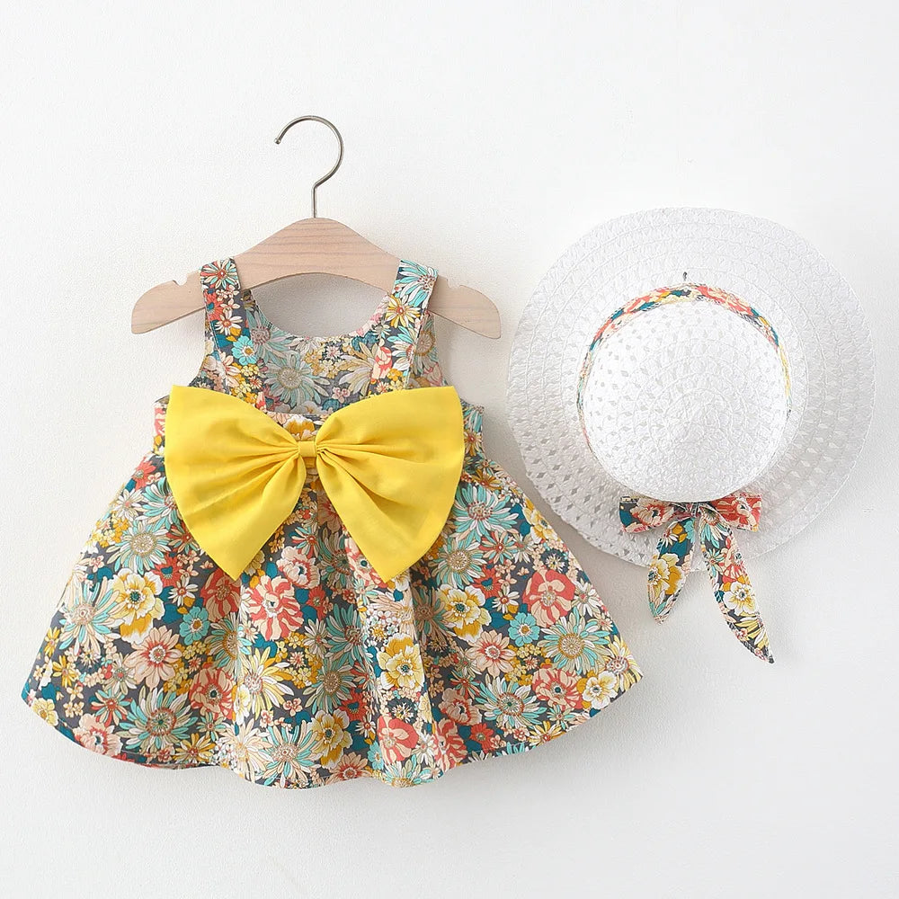2025 Girls Cute Summer Sleeveless Dress Girl 2Pieces Sets Short Pants + Dress Set Stripe Patten for Baby 6-24M
