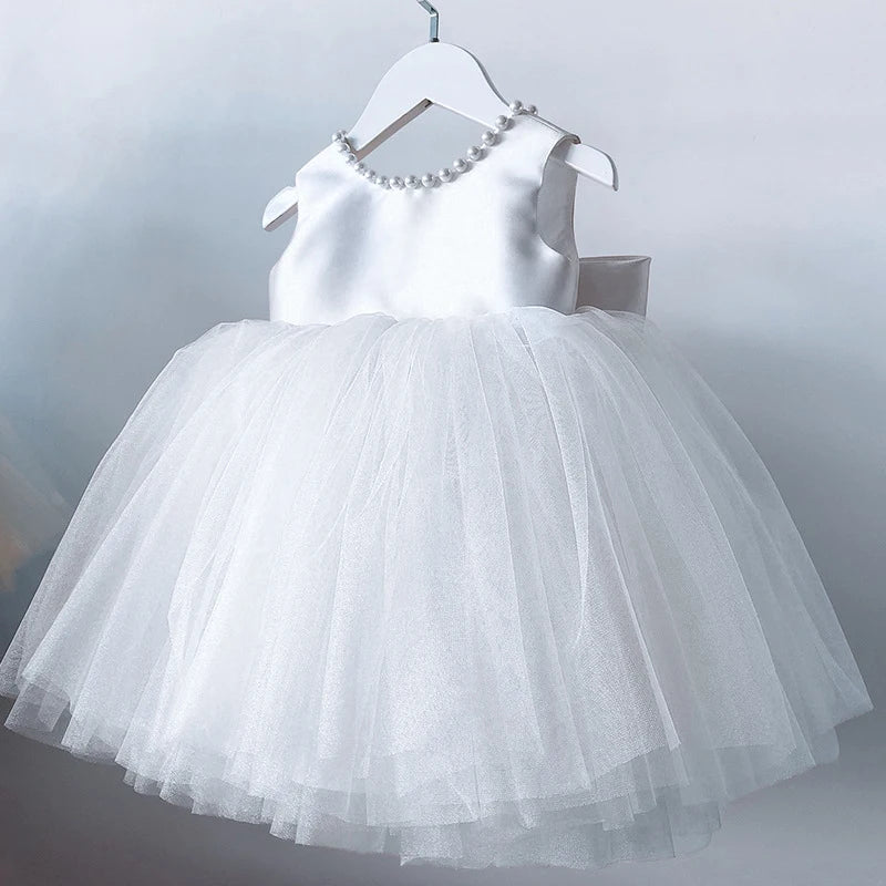 Toddler Baby Girls Summer Big Bow Baptism Dresses for Birthday Party Wedding Dress Children Costumes Princess Fluffy Prom Gown