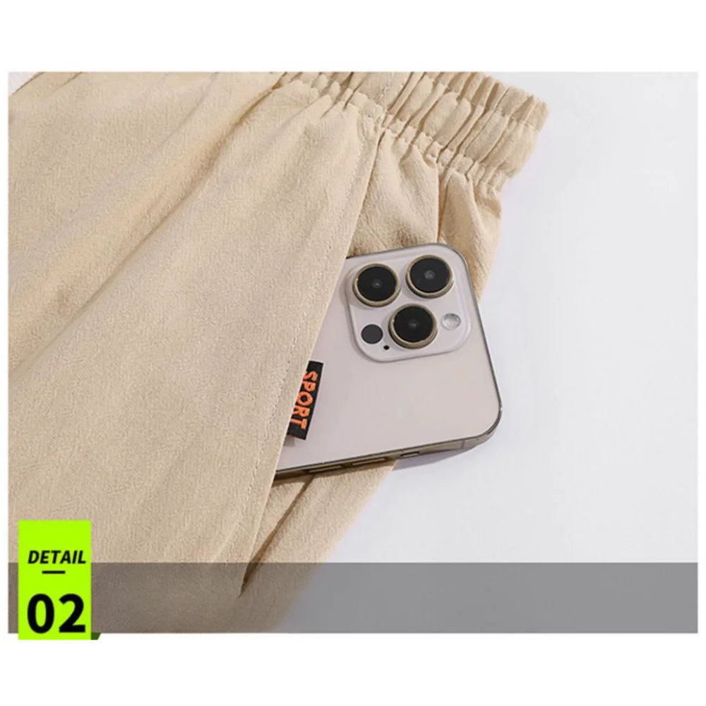 New Men's Cotton Linen Shorts Pants Male Summer Breathable Solid Color Linen Trousers Fitness Streetwear Loose Lace up Bottoms