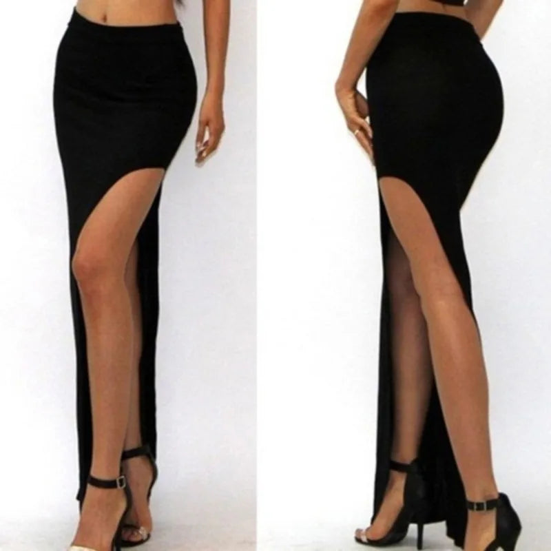 Fashion Split Skirts Women Sexy Long Sexy Skirts Open Side Split Skirt Long High Waist High Slit Maxi Skirt Black