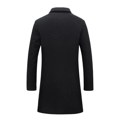Breathable Woolen Coat Men's Woolen Coat with Formal Suit Collar Solid Color Mid-length Jacket for Office Business Outwear Lapel