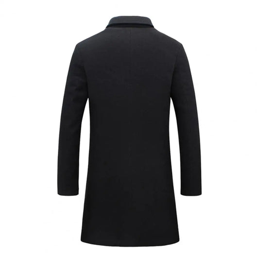 Breathable Woolen Coat Men's Woolen Coat with Formal Suit Collar Solid Color Mid-length Jacket for Office Business Outwear Lapel