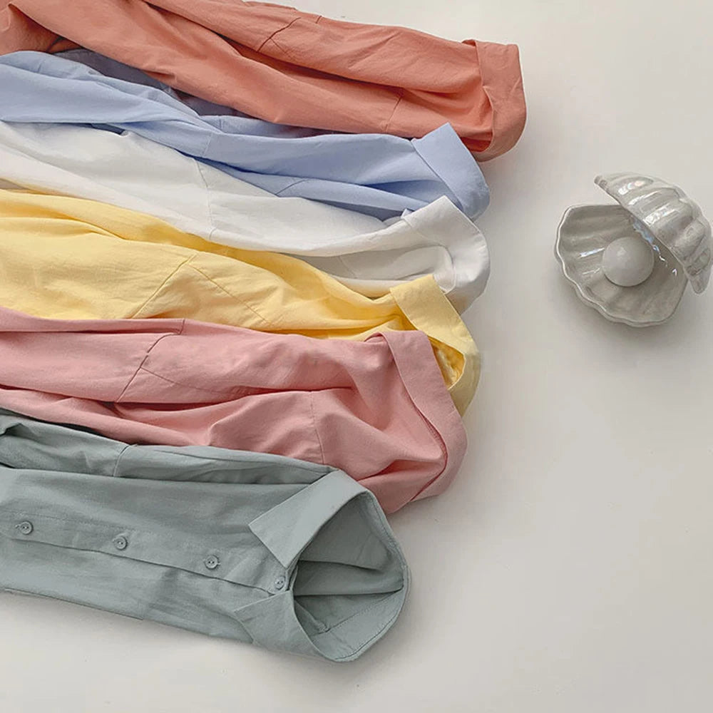 Solid White Shirt Women Casual Turn Down Collar Long Sleeve Pocket Women's Tops And Blouses Spring Office Lady Plus Size Shirts