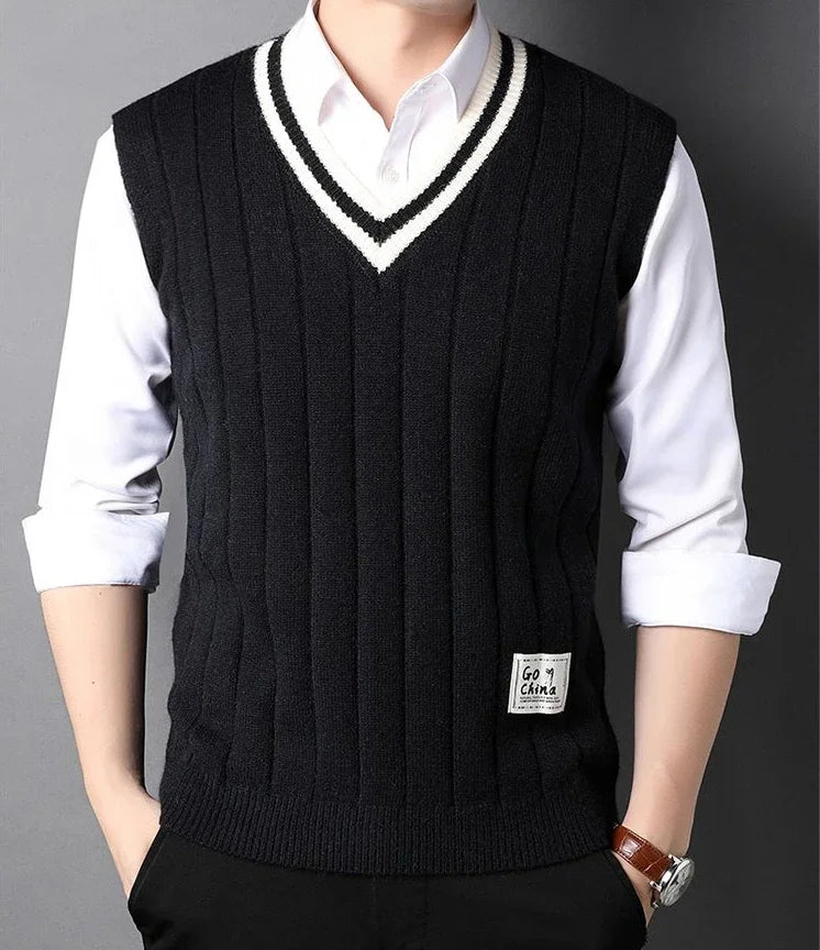 Men's Clothing Icon Knit Sweater Male Sleeveless Striped Waistcoat Vest Beige Heated Korean Style High Quality Replica Street X