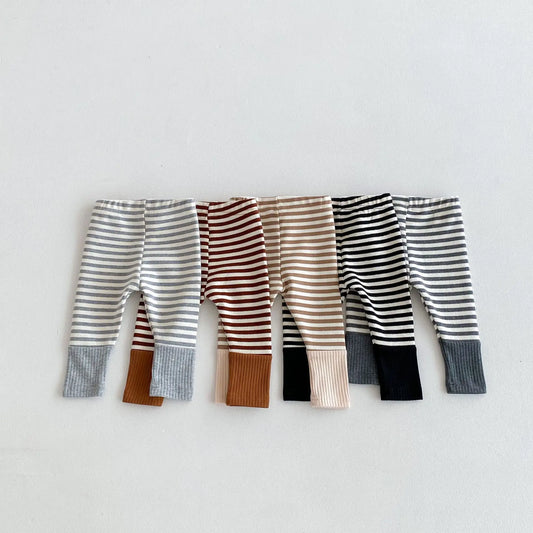 2025 Autumn New Baby Leggings Cotton Girls Striped Patchwork Leggings Infant Stretch Pants Toddler Trousers Boys Clothes