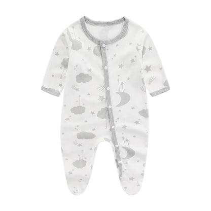 Cotton Newborn Romper Star Moon Printed Footed Baby Bodysuit for Girls Boys Long Sleeve Autumn Toddler Clothes Infant Onesie