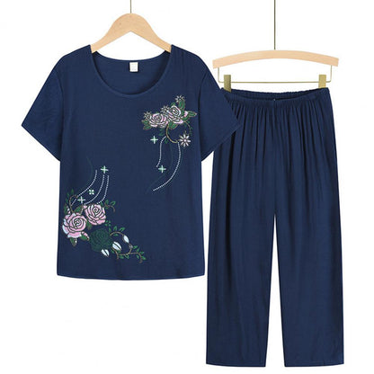 New Arrival Female Pajamas Set Sleepwear Women Cotton Print Flower Pyjamas Summer Loose Nightwear Home Large XL-4XL