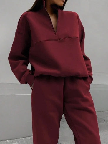 Women's Sports Suits 2025 Autumn Winter Latest Marketing Solid Thick Long Sleeved Zipper Sweatshirt Pants Set Two Piece Set