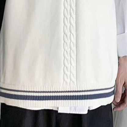 College Style Sleeveless V Neck Sweater Vest Autumn Winter Patchwork Color Twist Men Knitted Vest Daily Clothing