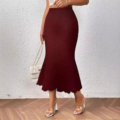 2025 Skirts Woman Trendy Fashion Knitted Jacquard Stretch Jacquard Fishtail Skirt Female Long Skirt New Elegant Women's Clothing