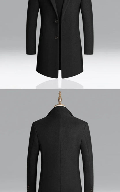 Men's Autumn Winter Long Woolen Coats Men's Business Office Casual Slim Solid Wool Windbreaker Thicken Warm Trench Jacket