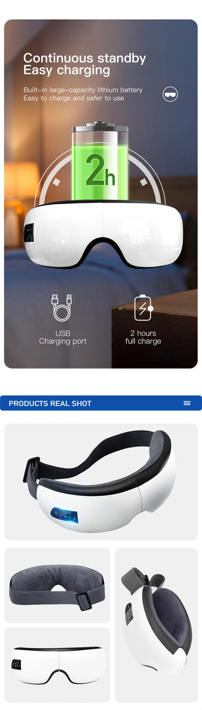 ‌Smart Eye Massager with Bluetooth Music, Air Pressure & Heat Therapy to Relieve Fatigue & Pain, Relax Body & Mind