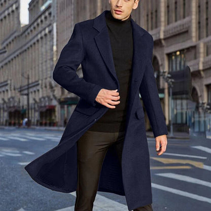 Korean Trend Men's Loose Casual Single-breasted Overcoat Autumn Winter Fashion New Long Sleeve Woolen Long Coat 2025