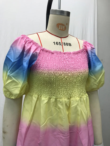 Elegant Women's Off Shoulder Midi Dress 2025 Summer Fashion dresses High Waist Flower Print Short  Sleeve Dress Robe Clothing