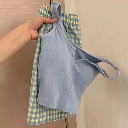 Floral Elastic Waist Pajama pants Vest With bra pads Chest Pajama Pants Home Pants Set Pajamas women high value