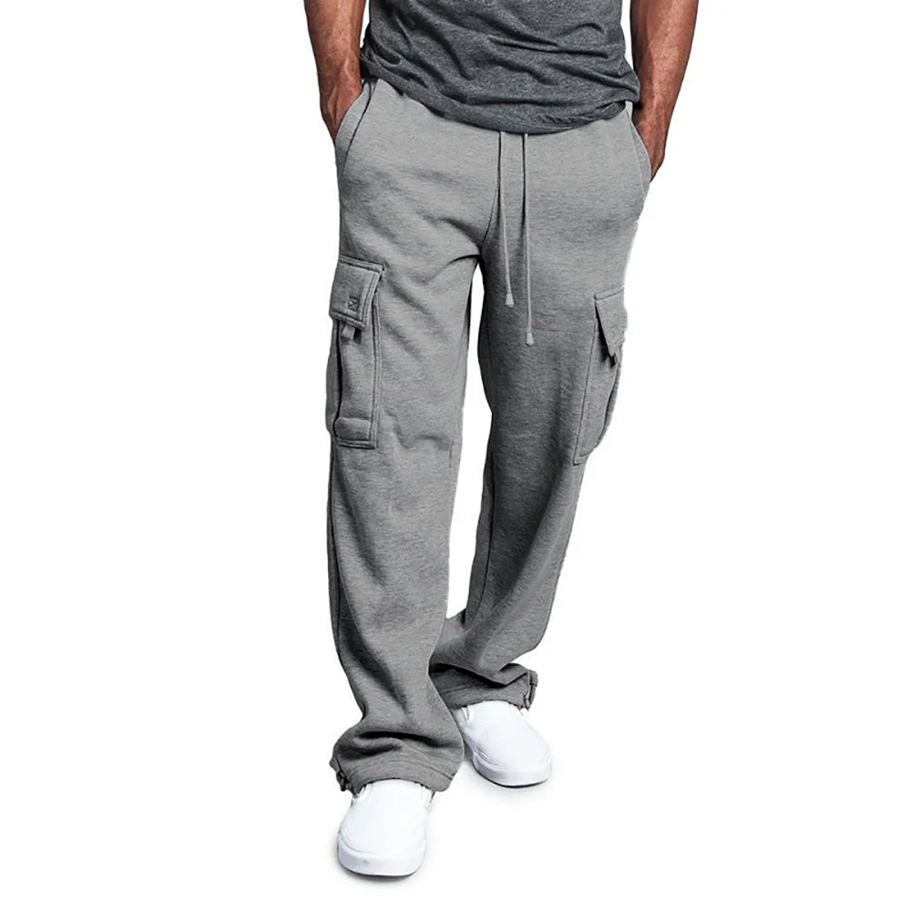 Men's Sweatpants Straight Fit Joggers for Sports and Streetwear Loose Oversized Drawstring Long Pants Men Multi-pocket Pants