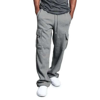 Men's Sweatpants Straight Fit Joggers for Sports and Streetwear Loose Oversized Drawstring Long Pants Men Multi-pocket Pants