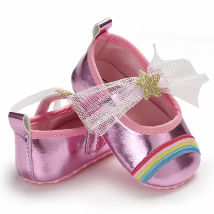 Cute 0-18M Spring Newborn Silver Baby Shoes Non Slip Cloth Bottom Girl Shoes Elegant Breathable Casual Baby First Walking Shoes