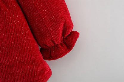 Winter Newborn Girls Clothes Korean Fashion Bow Cute Fleece Warm Thick Long Sleeve Red Baby Dress Luxury Birthday Dresses BC1704