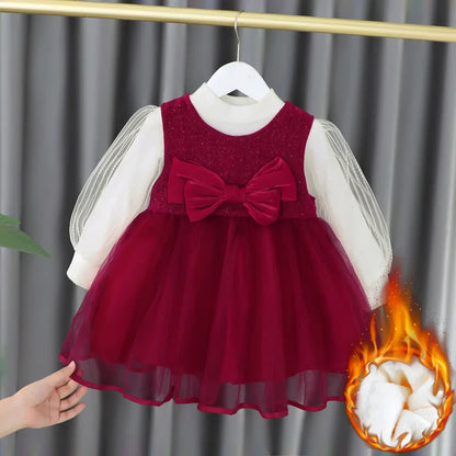 Toddler Baby Girls Dress Autumn  Winter Kids Red Christmas New Year Plush Warm Dress Infant Clothing Set Top+ skirt For 1-4 Years