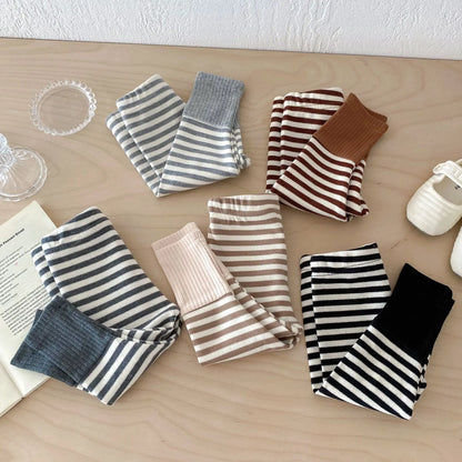 2025 Autumn New Baby Leggings Cotton Girls Striped Patchwork Leggings Infant Stretch Pants Toddler Trousers Boys Clothes