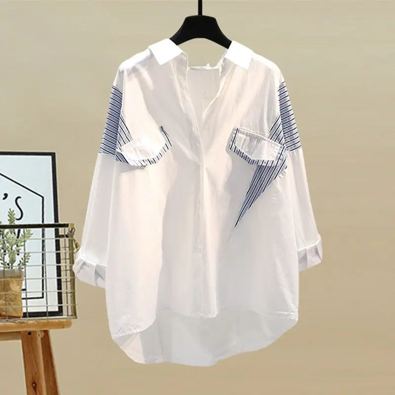 2025 Women Spring Summer New Striped Long Sleeve Shirt+ Vest+ Jeans 3-Piece Suit Korean Elegant Cardigan Denim Pants Matching Set