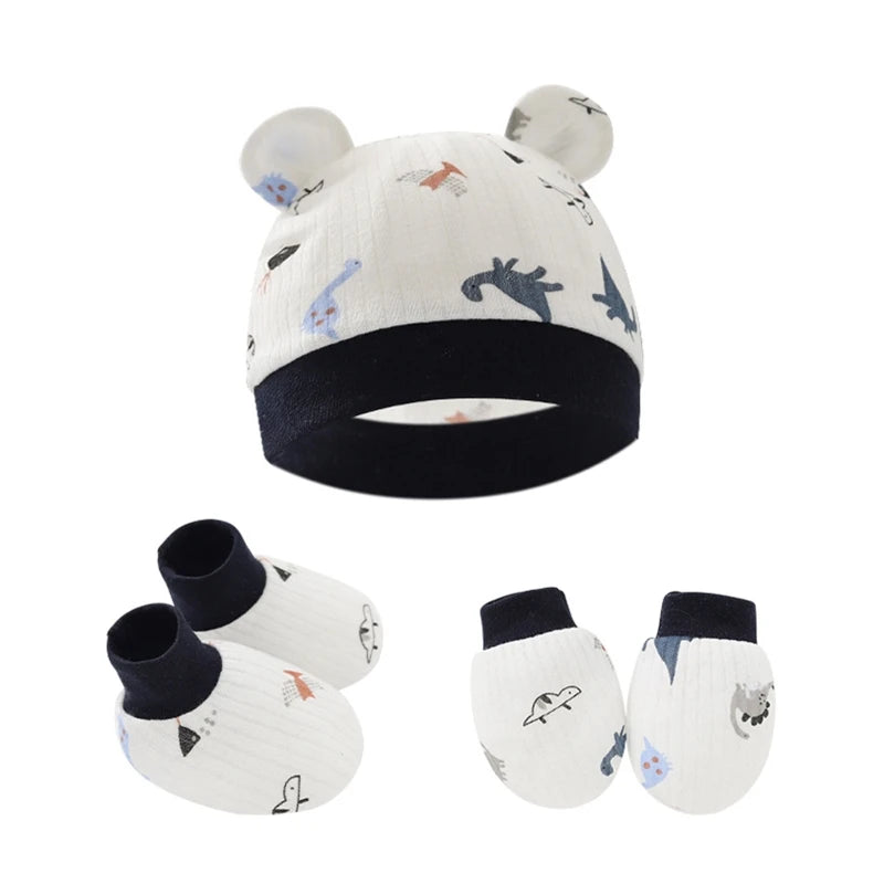 Baby Anti Scratching Cotton Gloves Hat Foot Cover Set Socks Kit Accessory for Newborn Baby Girls Boys Baby Shower