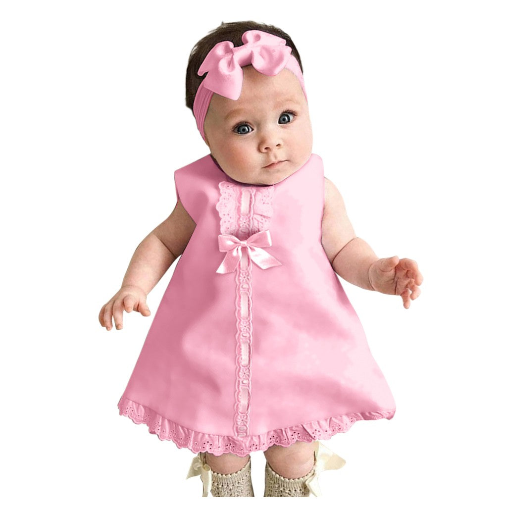 New Maxi Bow Dress+ headband Set Newborn Baby Girl Sleeveless Outfit Bowknot Ruffle Red Clothes Baby Summer Dresses For Girls