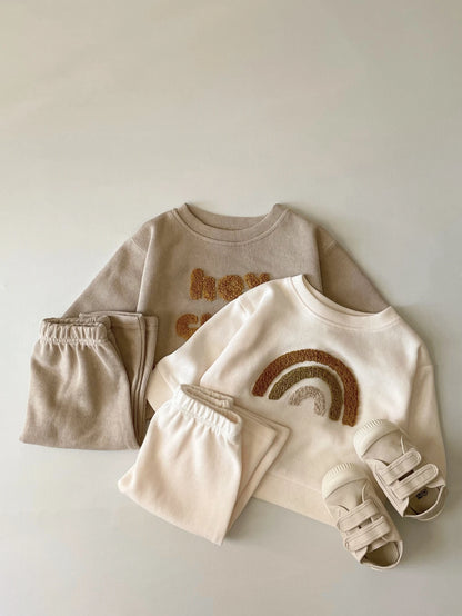 Europe Baby Cotton Knitting Clothing Sets Kids Boys Girls Spring Clothes Loose Tracksuit Pullovers Tops +Pants 2PCS Outfits