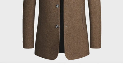 Men's Woolen Coat 2025 Autumn/Winter New Cotton Thickened Single Breasted Standing Collar Wool Blend Male Jacket