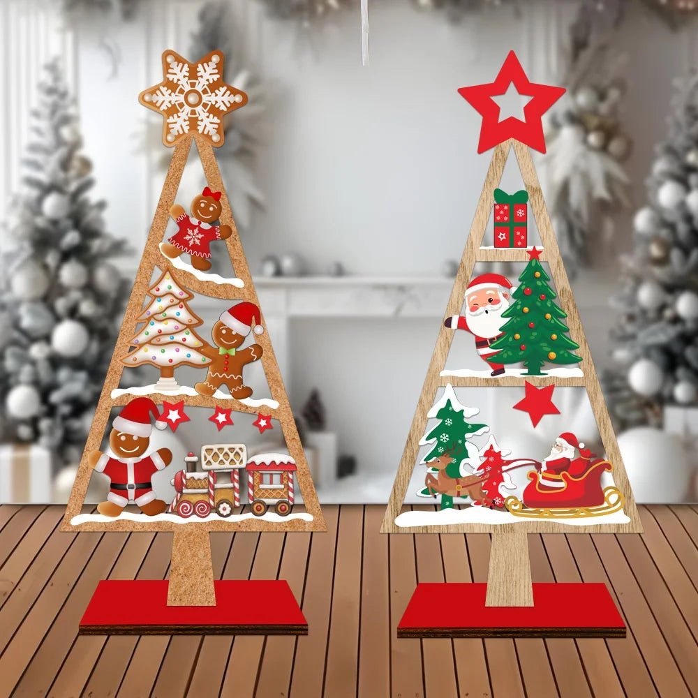 Holiday Wooden Decoration Compact Wooden Christmas Tree Wooden Tabletop Christmas Tree Christmas Party Ornament For Shelf Table