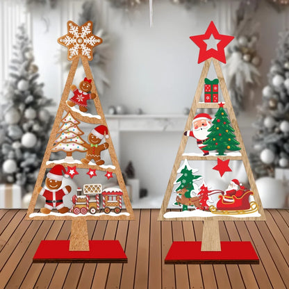Holiday Wooden Decoration Compact Wooden Christmas Tree Wooden Tabletop Christmas Tree Christmas Party Ornament For Shelf Table