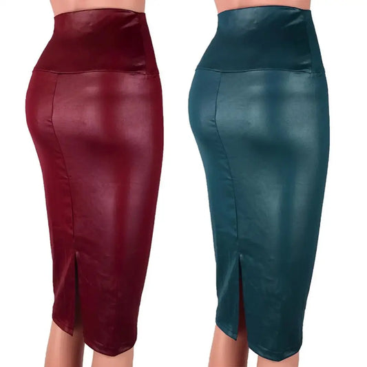 High Waist Skirts Bodycon Skirt Sexy Leather Back Split Women Pencil Office Lady Pencil Package Summer Long Skirt