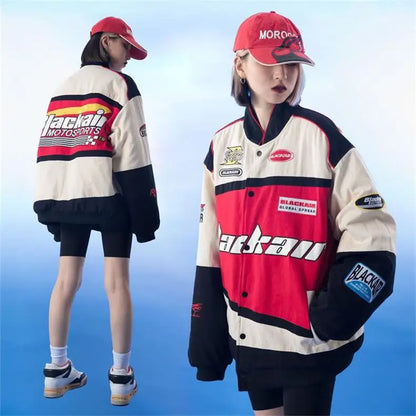 Motorcycle Baseball Jackets Men Y2K Harajuku Letter Embroidery Patchwork Coats Vintage Hip Hop Streetwear Varsity Jacket Unisex