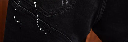 Fashion Trendy Slim Denim Jeans Men Distressed Ripped Holes Patches Spring Autumn Casual Design Korean Luxury Clothing Trousers