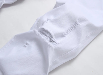 Punk Street Style Ripped Skinny Jeans Men Vintage Wash Solid Denim Trouser Men's Casual Slim Fit Pencil Denim Holes Pants 2025