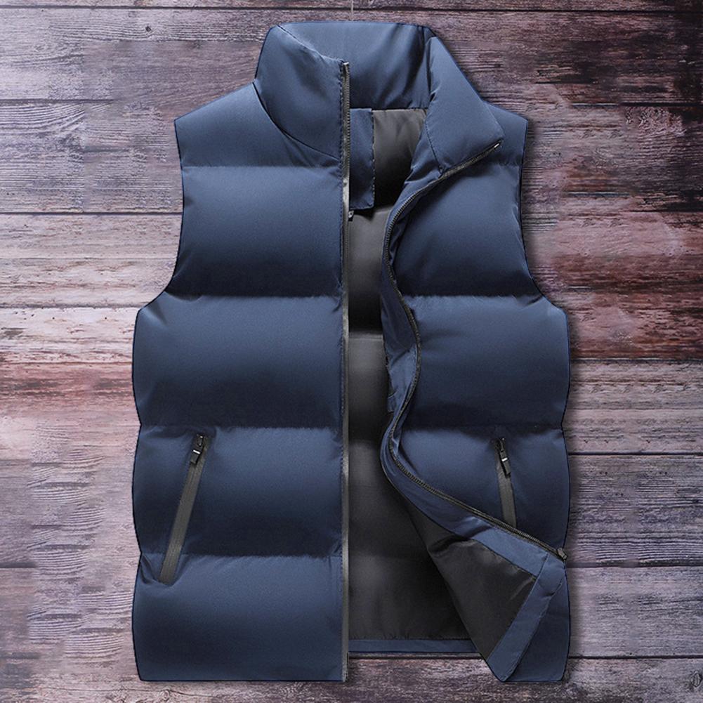 Men Waistcoat Thick Padded Cotton Vest Windproof Sleeveless Winter Outerwear Neck Zipper Cardigan Men Winter Coat