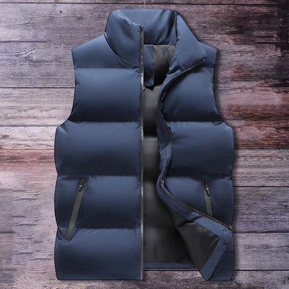 Men Waistcoat Thick Padded Cotton Vest Windproof Sleeveless Winter Outerwear Neck Zipper Cardigan Men Winter Coat