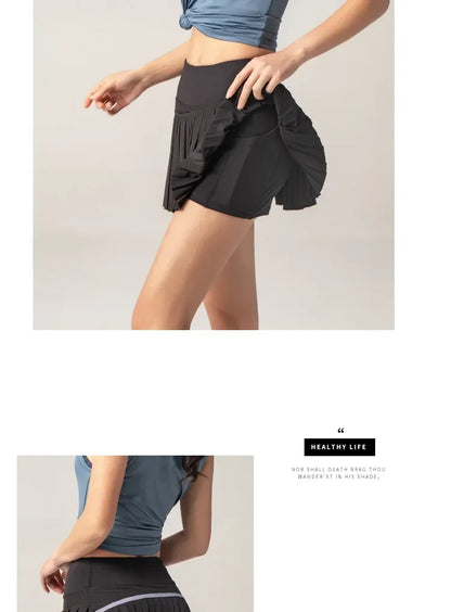 Women Tennis Skirt High Waisted Pleated Running Yoga Skirt Tennis Shorts Breathable Pleated Volleyball Shorts Hiking Shorts