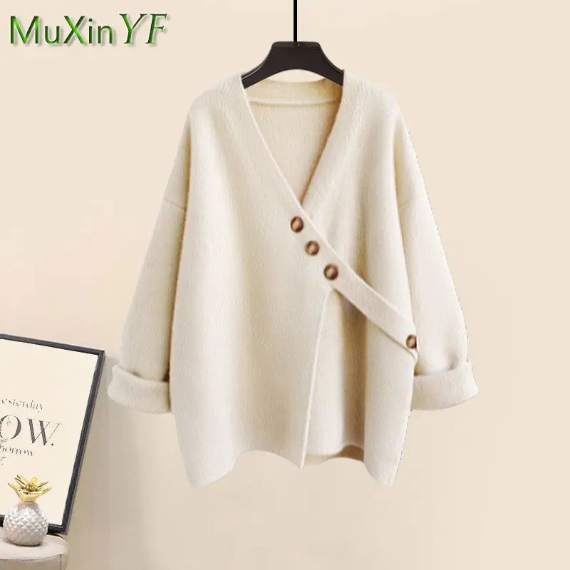 Women's Spring Autumn New Casual Matching Set Korean Elegant Irregular Knit Sweater+ Loose Wide Leg Pants Two Piece Female Suit