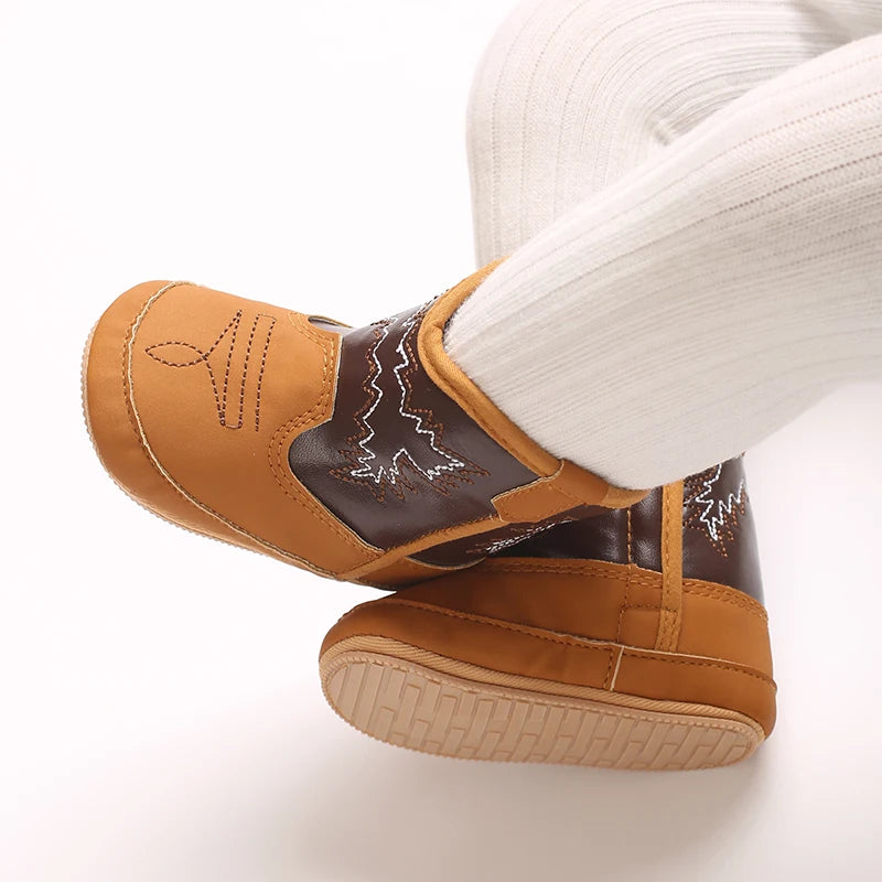 2025 Autumn New Western Cowboy Boots Fashionable and Casual Infant/Toddler Mid length Boots Embroidered Baby Boots for 0-18M